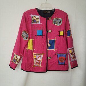 Allure Jacket Womens‎ L Vintage Pink Embroidered Rik Rak Patchwork Button Front
